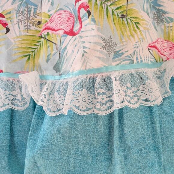 Square Dancing Dress Set - Christmas Flamingo Print Mediums aqua skirt & blouse - Picture 9 of 15
